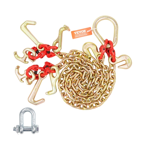 VEVOR G80 V Bridle Chain,5/16" x 3' Towing Chain Bridle with R Hooks,T Hooks,J Hooks and Grab Hooks,Transport Tow Chain Bridle with 10800 lbs Safe