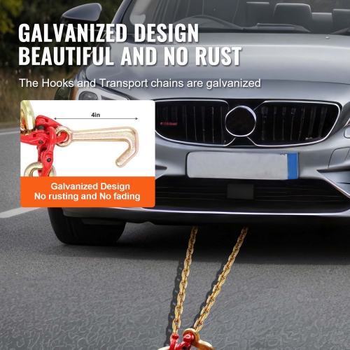VEVOR G80 V Bridle Chain,5/16" x 3' Towing Chain Bridle with R Hooks,T Hooks,J Hooks and Grab Hooks,Transport Tow Chain Bridle with 10800 lbs Safe