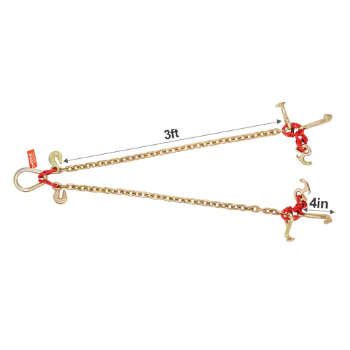 VEVOR G80 V Bridle Chain,5/16" x 3' Towing Chain Bridle with R Hooks,T Hooks,J Hooks and Grab Hooks,Transport Tow Chain Bridle with 10800 lbs Safe