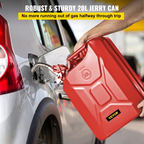 VEVOR 5.3 Gallon / 20 L Jerry Fuel Can, Portable Jerry Gas Can with Flexible Spout System, Rustproof ＆ Heat-resistant Steel Fuel Tank for Cars Trucks