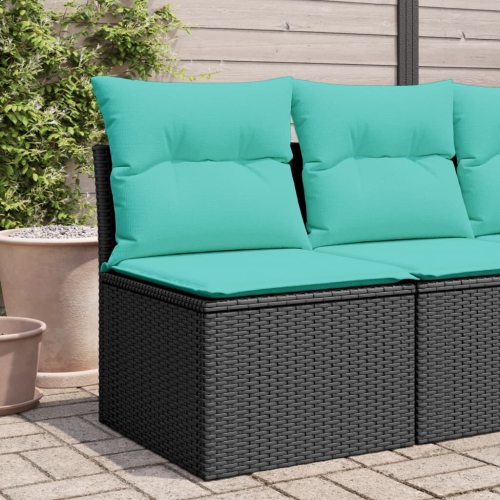 vidaXL Garden Sofa Armless with Cushions Black Poly Rattan