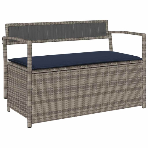 vidaXL Garden Storage Bench with Cushion Grey Poly Rattan