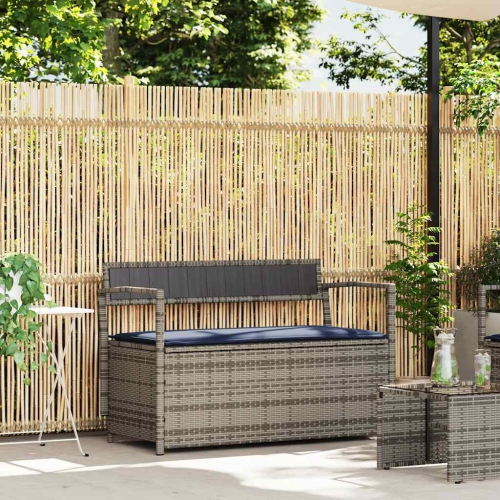 vidaXL Garden Storage Bench with Cushion Grey Poly Rattan