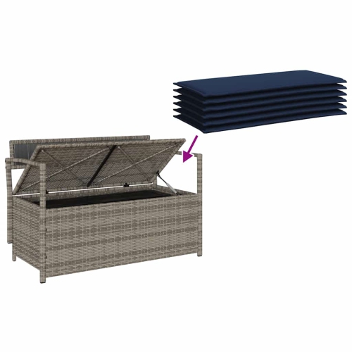 vidaXL Garden Storage Bench with Cushion Grey Poly Rattan