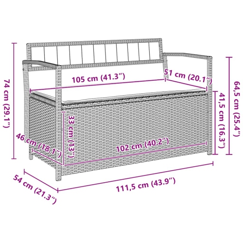 vidaXL Garden Storage Bench with Cushion Grey Poly Rattan