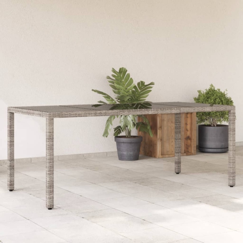 vidaXL Garden Table with Glass Top Grey 190x90x75 cm Poly Rattan