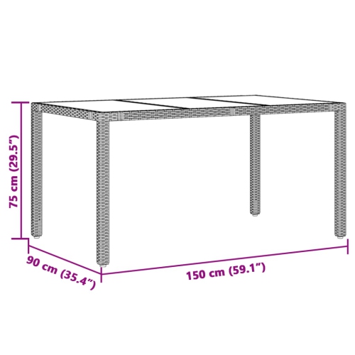 vidaXL Garden Table with Glass Top Black 150x90x75 cm Poly Rattan