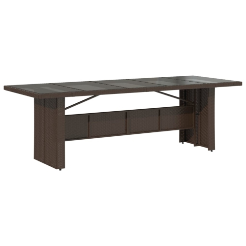 vidaXL Garden Table with Glass Top Brown 240x90x75 cm Poly Rattan