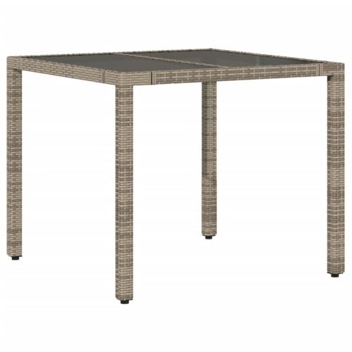 vidaXL Garden Table with Glass Top Grey 90x90x75 cm Poly Rattan