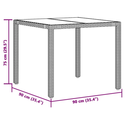 vidaXL Garden Table with Glass Top Grey 90x90x75 cm Poly Rattan