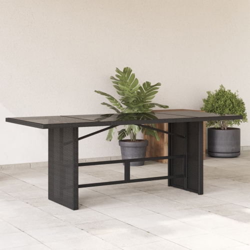 vidaXL Garden Table with Glass Top Black 190x80x75 cm Poly Rattan