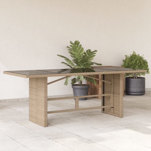 vidaXL Garden Table with Glass Top Beige 190x80x75 cm Poly Rattan