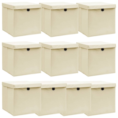 VIDAXL  Storage Boxes With Lid 10 PCs Cream 32X32X32 Cm Fabric