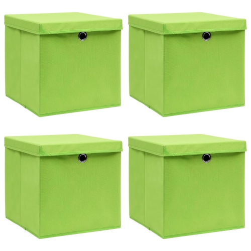 VIDAXL  Storage Boxes With Lids 4 PCs 32X32X32 Cm Fabric In Green