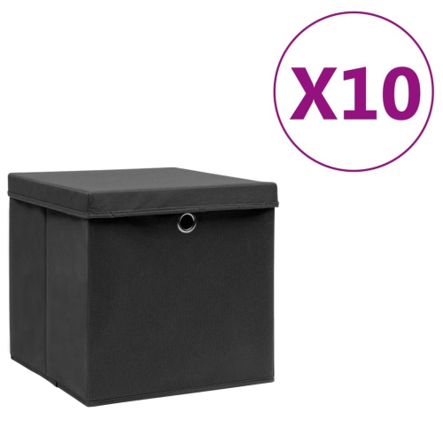 VIDAXL  Storage Boxes With Covers 10 PCs 28X28X28 Cm In Black