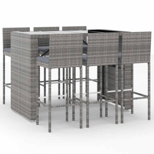vidaXL 7 Piece Garden Bar Set with Cushions Grey Poly Rattan