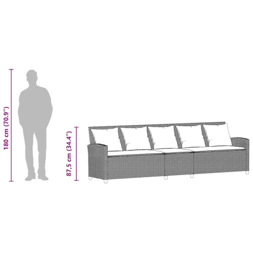 vidaXL Garden Sofa 5-Seater with Cushions Grey Poly Rattan