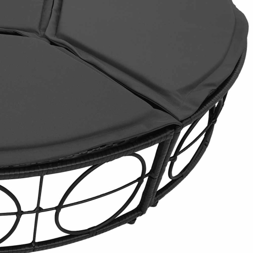 vidaXL Outdoor Lounge Bed with Canopy and Cushions Black Poly Rattan