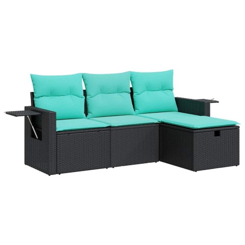 vidaXL 4 Piece Garden Sofa Set with Cushions Black Poly Rattan