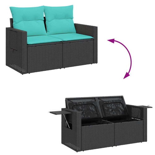 vidaXL 4 Piece Garden Sofa Set with Cushions Black Poly Rattan