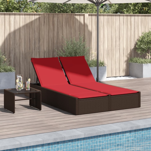 vidaXL Double Sun Lounger with Cushions Brown Poly Rattan
