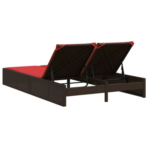 vidaXL Double Sun Lounger with Cushions Brown Poly Rattan