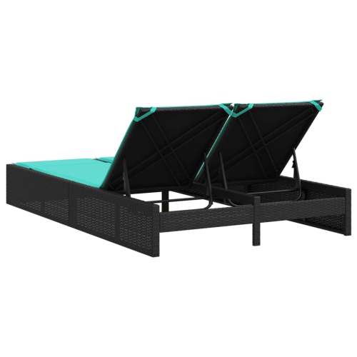 vidaXL Double Sun Lounger with Cushions Black Poly Rattan