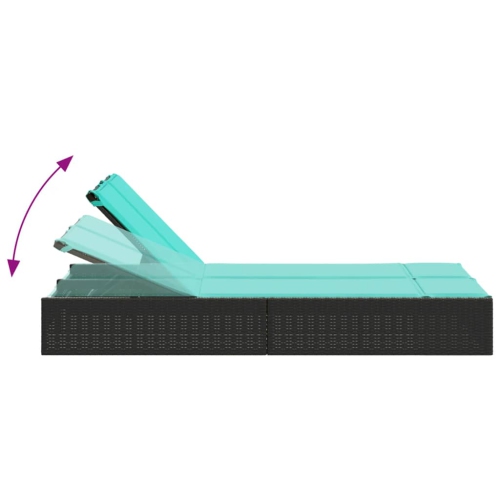 vidaXL Double Sun Lounger with Cushions Black Poly Rattan