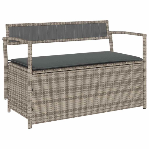 vidaXL Garden Storage Bench with Cushion Grey Poly Rattan