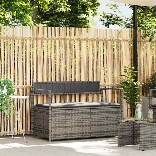 vidaXL Garden Storage Bench with Cushion Grey Poly Rattan