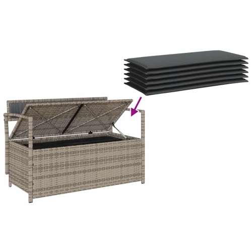 vidaXL Garden Storage Bench with Cushion Grey Poly Rattan