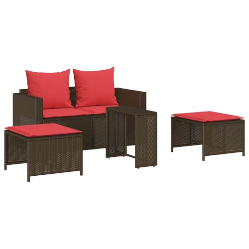 vidaXL 5 Piece Garden Sofa Set with Cushions Stackable Brown Poly Rattan