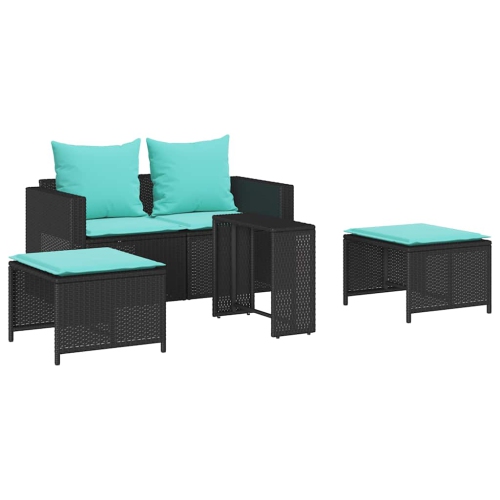 vidaXL 5 Piece Garden Sofa Set with Cushions Stackable Black Poly Rattan