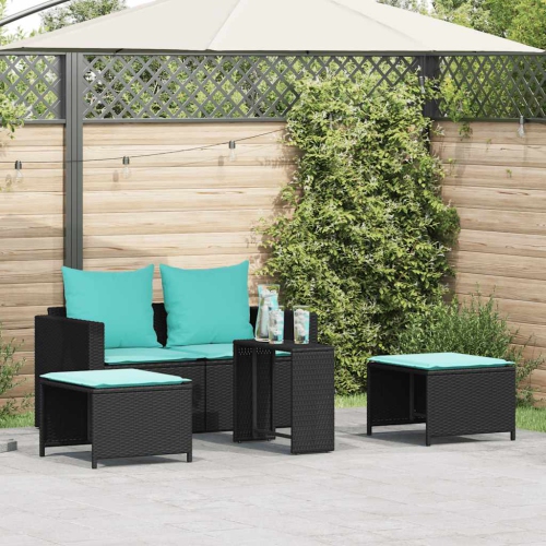 vidaXL 5 Piece Garden Sofa Set with Cushions Stackable Black Poly Rattan