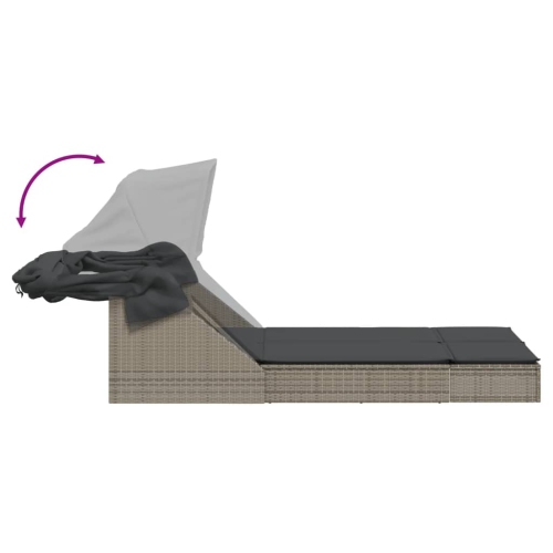 vidaXL Double Sun Lounger with Canopy and Cushions Grey Poly Rattan