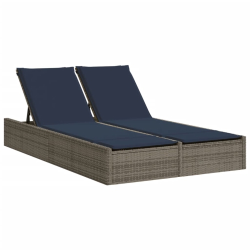 vidaXL Double Sun Lounger with Cushions Grey Poly Rattan