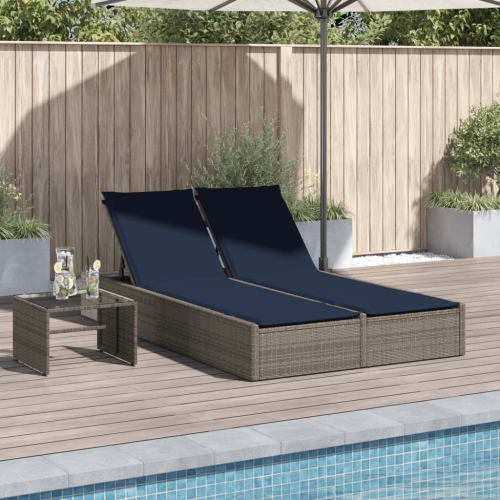 vidaXL Double Sun Lounger with Cushions Grey Poly Rattan