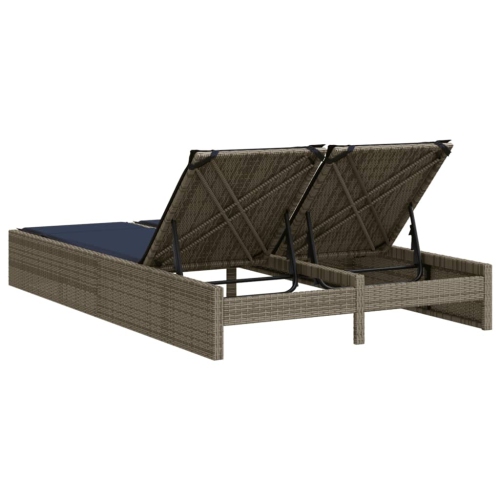 vidaXL Double Sun Lounger with Cushions Grey Poly Rattan