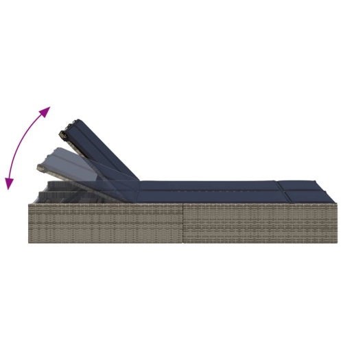 vidaXL Double Sun Lounger with Cushions Grey Poly Rattan