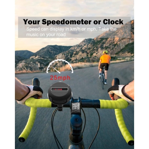 Bluetooth Bike Speaker, Bike Wireless Speaker with Speed Display, Long Playtime for Riding, Hiking, Showering, Golfing