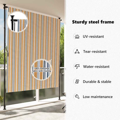 vidaXL Outdoor Roller Blind Yellow and White 200x270 cm Fabric&Steel