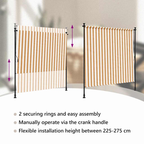 vidaXL Outdoor Roller Blind Orange and White 150x270 cm Fabric&Steel