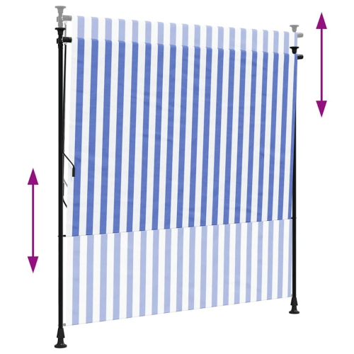 vidaXL Outdoor Roller Blind Blue and White 150x270 cm Fabric&Steel