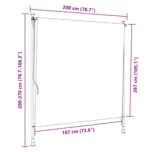 vidaXL Outdoor Roller Blind Orange and White 200x270 cm Fabric&Steel