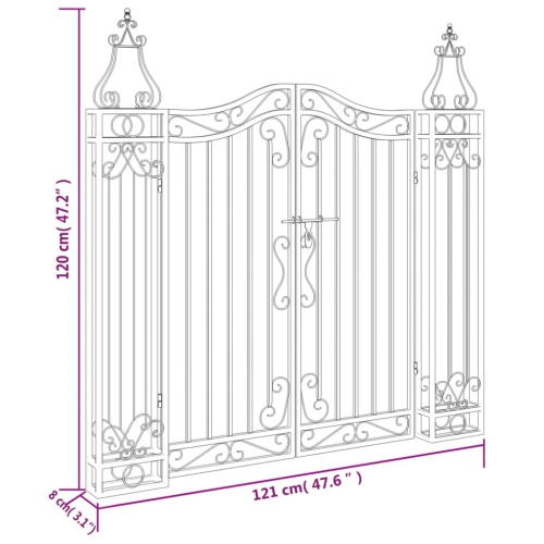 vidaXL Garden Gate Black 121x8x120 cm Wrought Iron