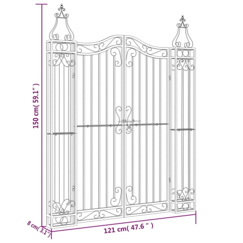 vidaXL Garden Gate Black 121x8x150 cm Wrought Iron