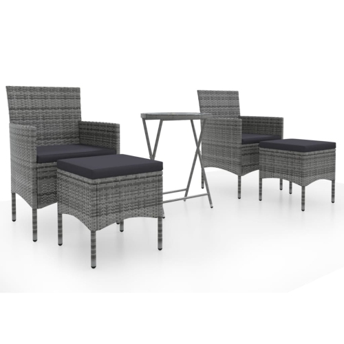 Ensemble de jardin bistro 5 pièces vidaXL en rotin synthétique et verre trempé gris