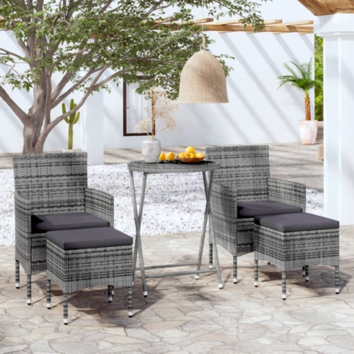 Ensemble de jardin bistro 5 pièces vidaXL en rotin synthétique et verre trempé gris