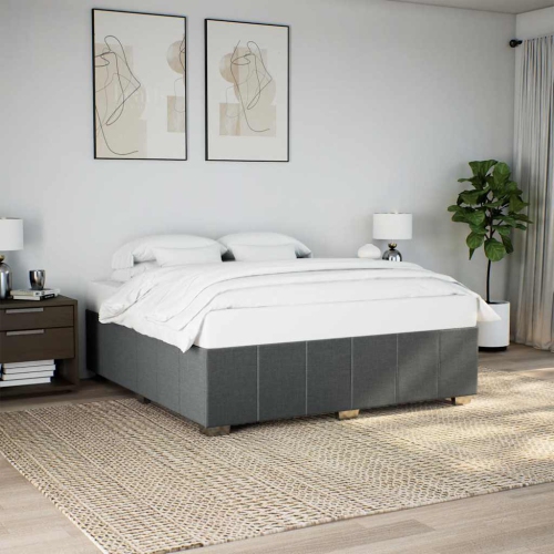 vidaXL Bed Frame without Mattress Dark Grey King Fabric