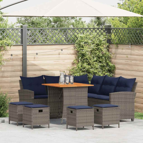 vidaXL 6 Piece Garden Sofa Set with Cushions L-shaped Grey Poly Rattan